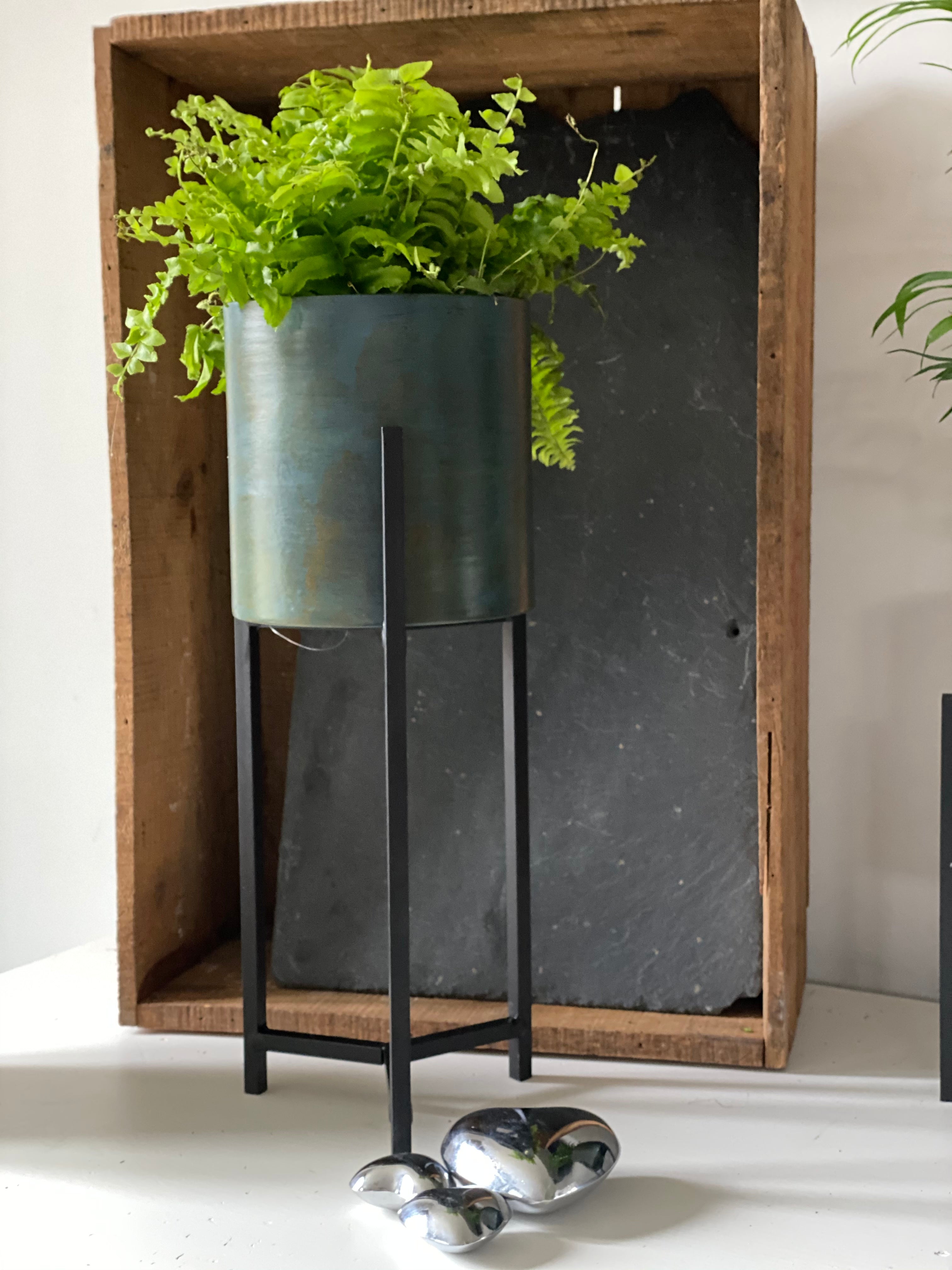 Forest Green Plant Pot On Stand Large