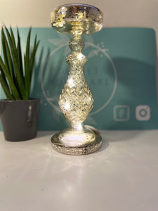 MOTTLED GLASS CANDLE HOLDER WITH LED, 24CM