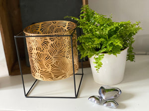 Gold Leaf Plant Pot With Square Stand