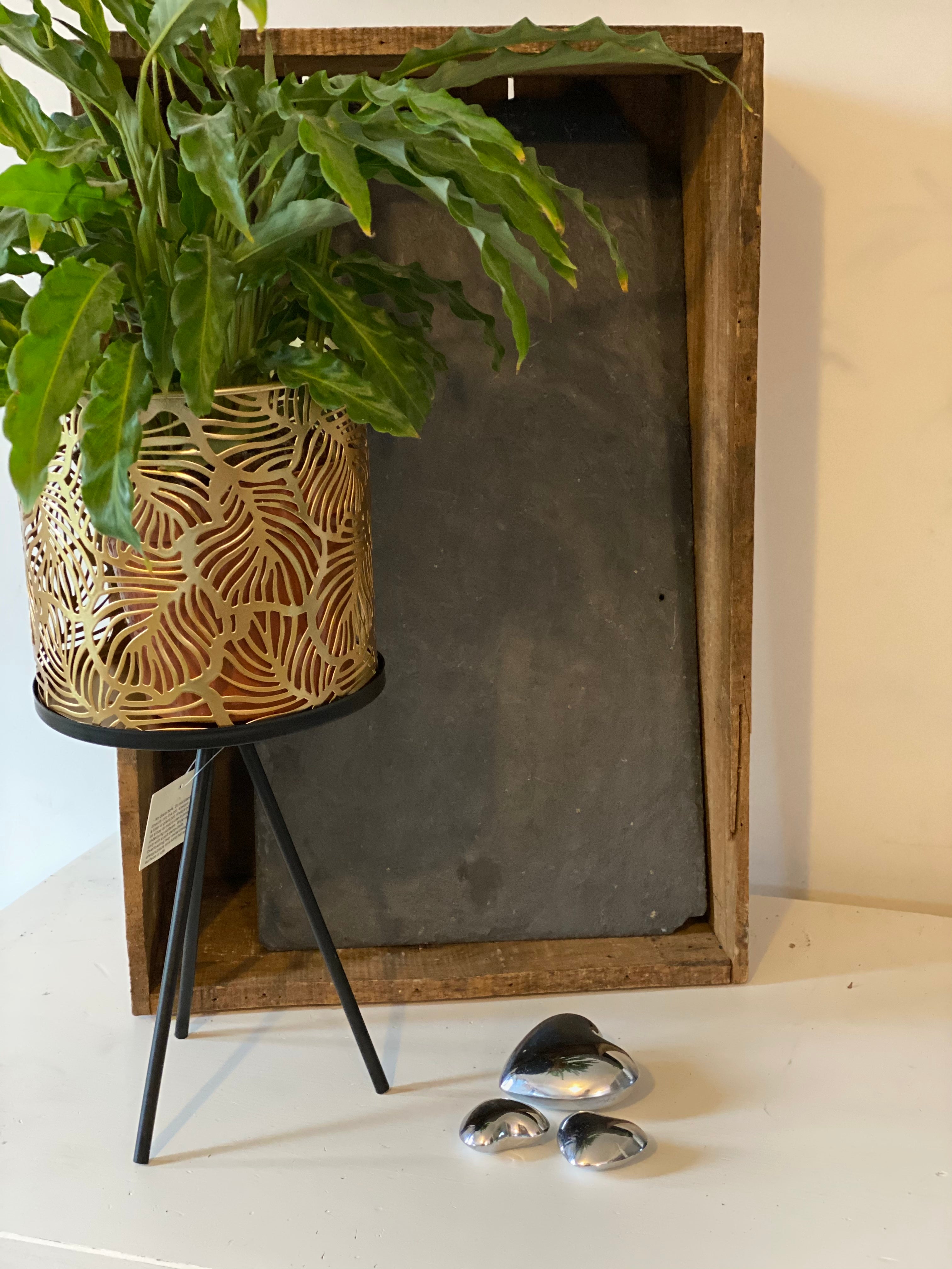 Gold Leaf Plant Pot With Stand Small