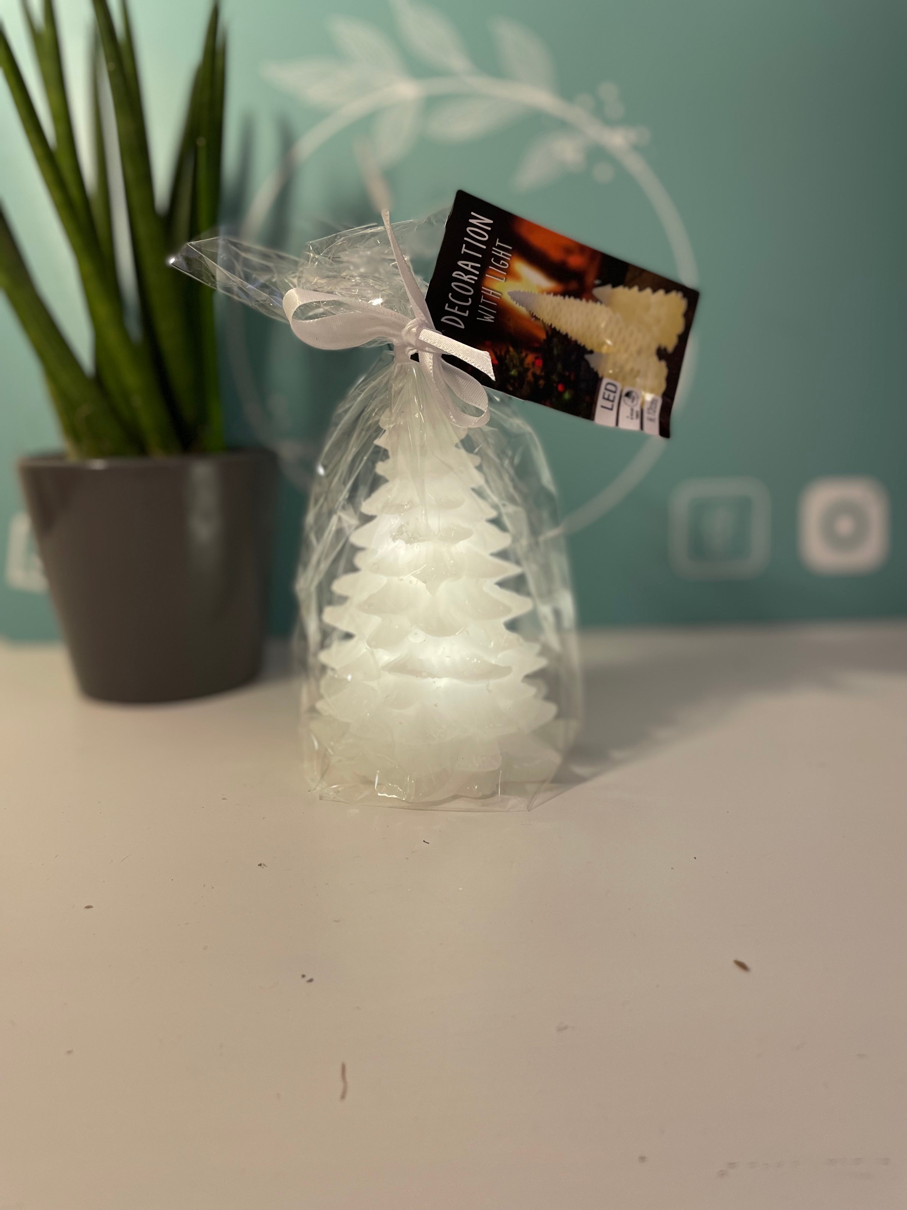 LED Tree Shaped Candle - Colour White With Glitter 12cm