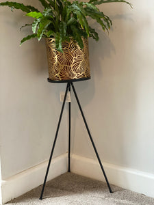 Gold Leaf Plant Pot With Stand Large