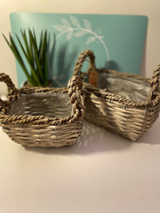 Set Of 2 Retangle Grey Baskets With Chunky Handles